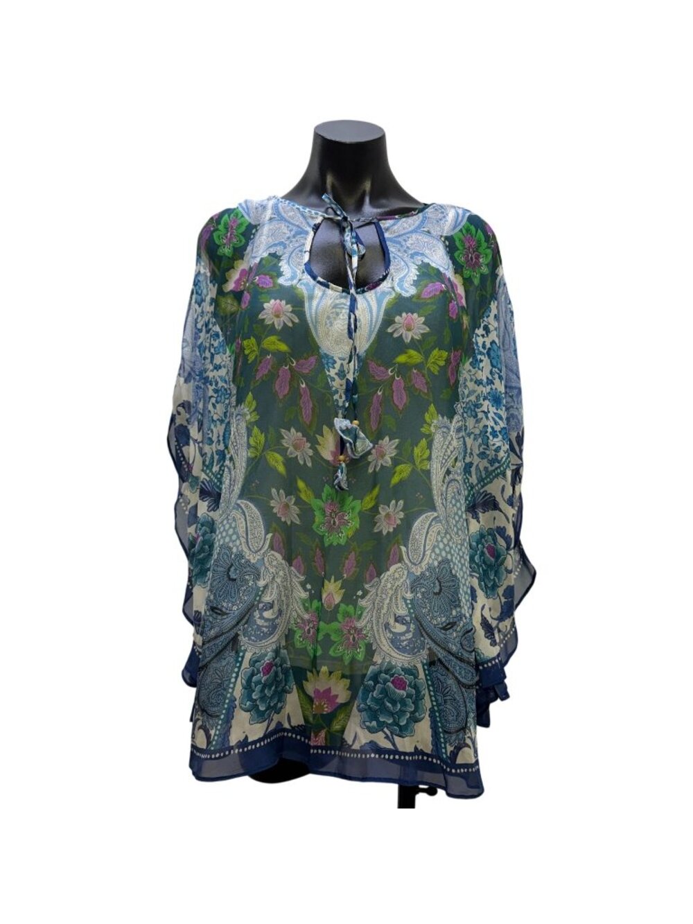 Hale Bob Blouse/Cami Blue Multi Floral V-Neck S